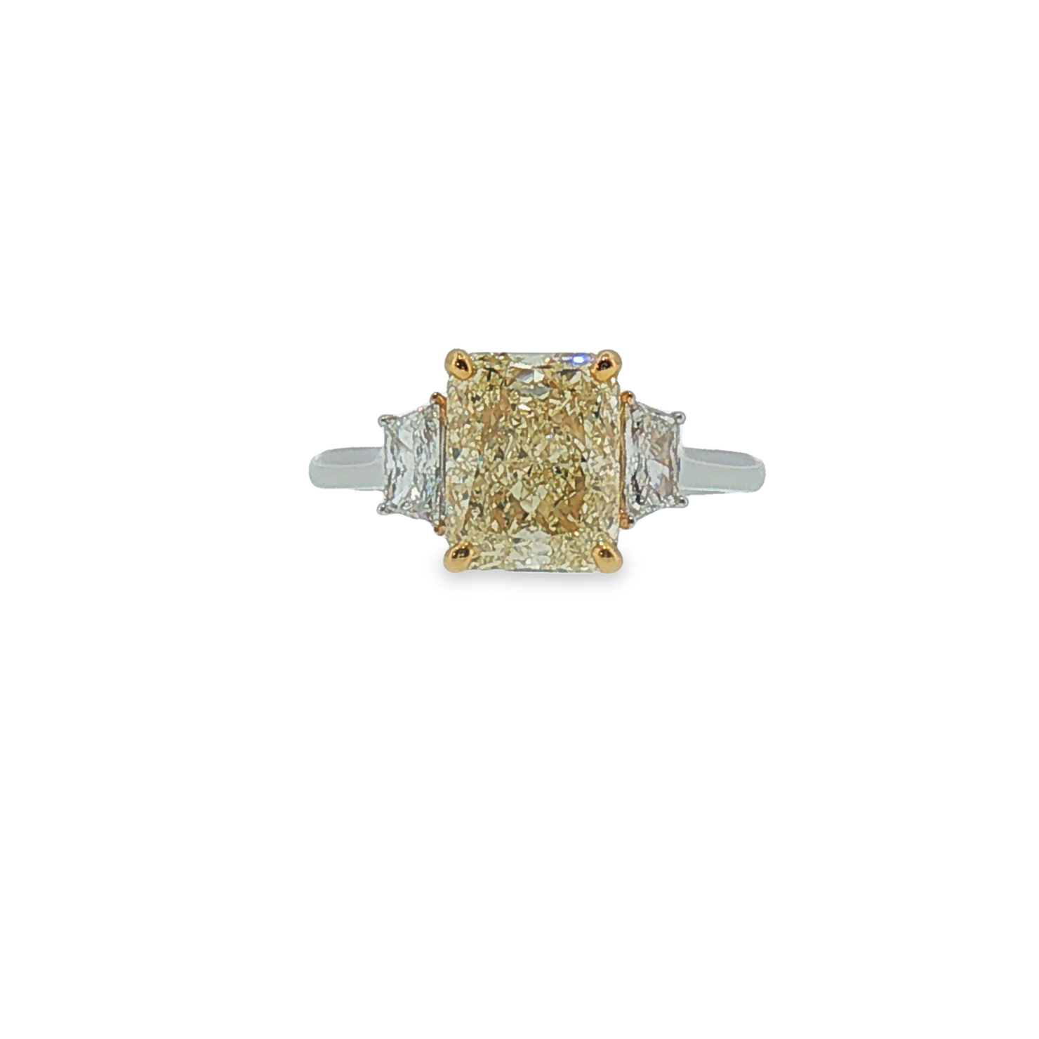 Fancy Yellow Diamond Three-Stone Ring in White Gold