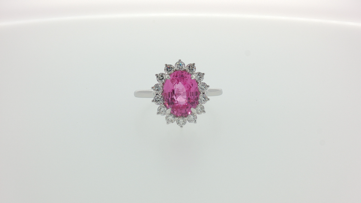 Vivid Pink Sapphire Halo Cocktail Ring in White Gold