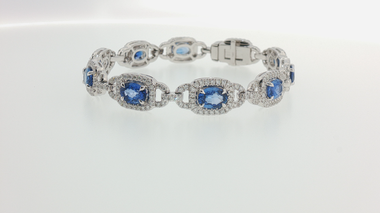 Cornflower Blue Sapphire Halo Chain Bracelet in White Gold
