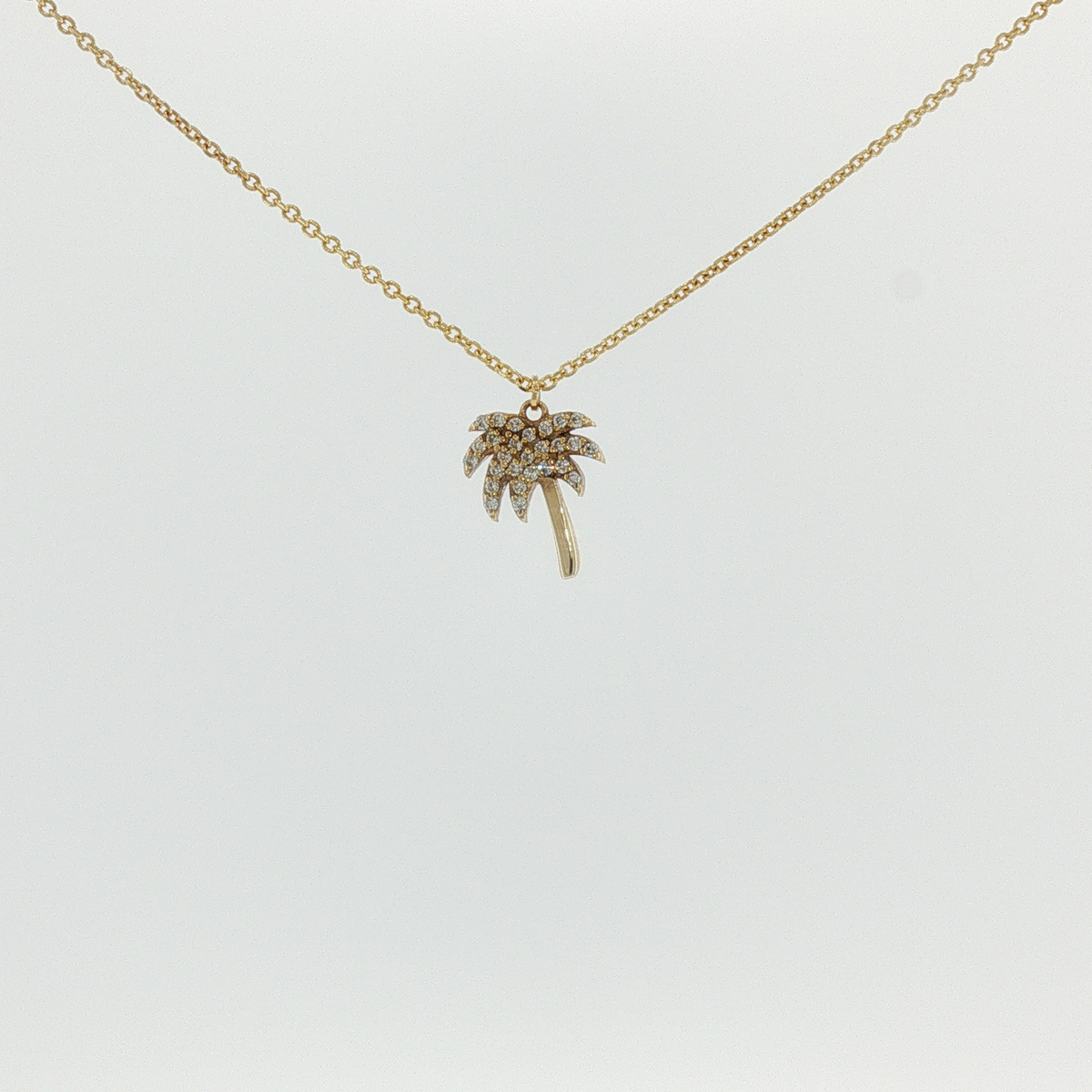 Yellow Gold Diamond Palm Tree Charm Necklace
