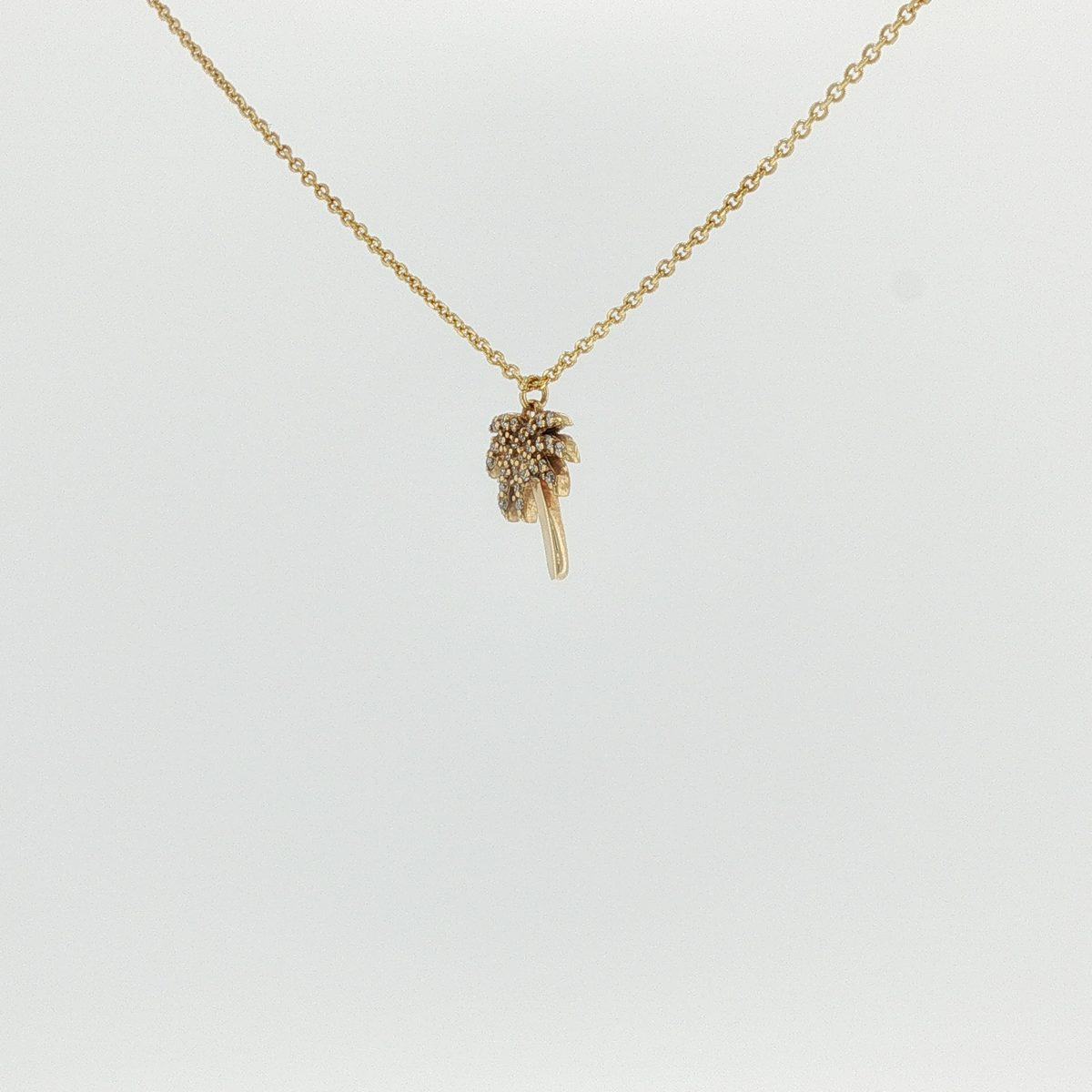 Yellow Gold Diamond Palm Tree Charm Necklace