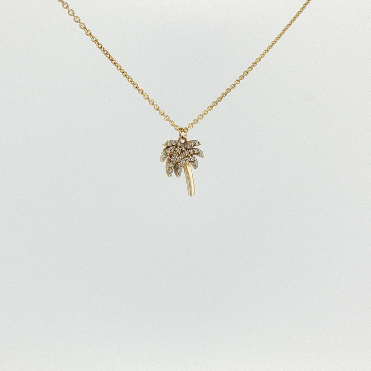 Yellow Gold Diamond Palm Tree Charm Necklace