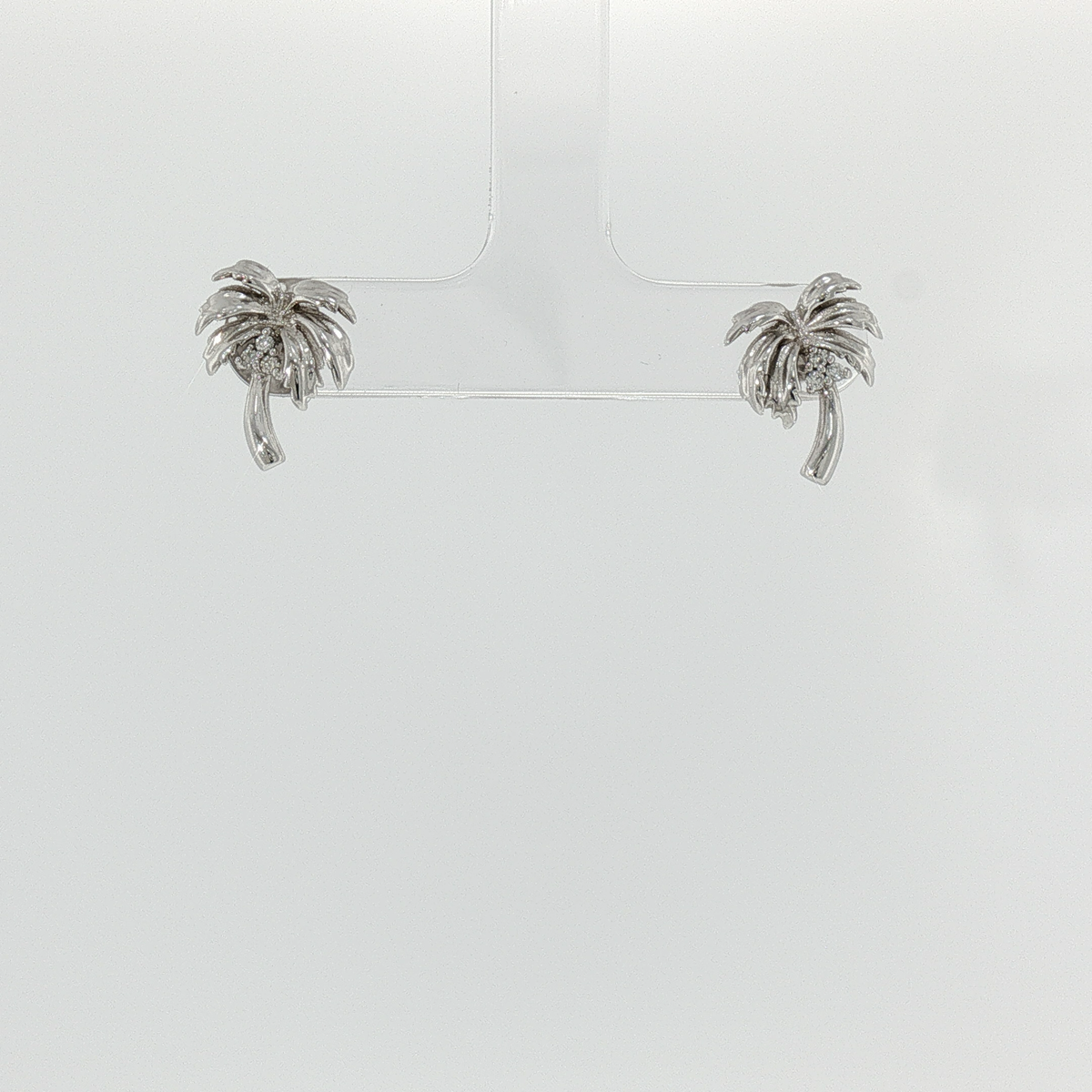 White Gold Diamond Palm Tree Stud Earrings