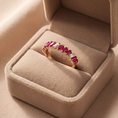 Rose Gold Baguette Ruby and Diamond Band