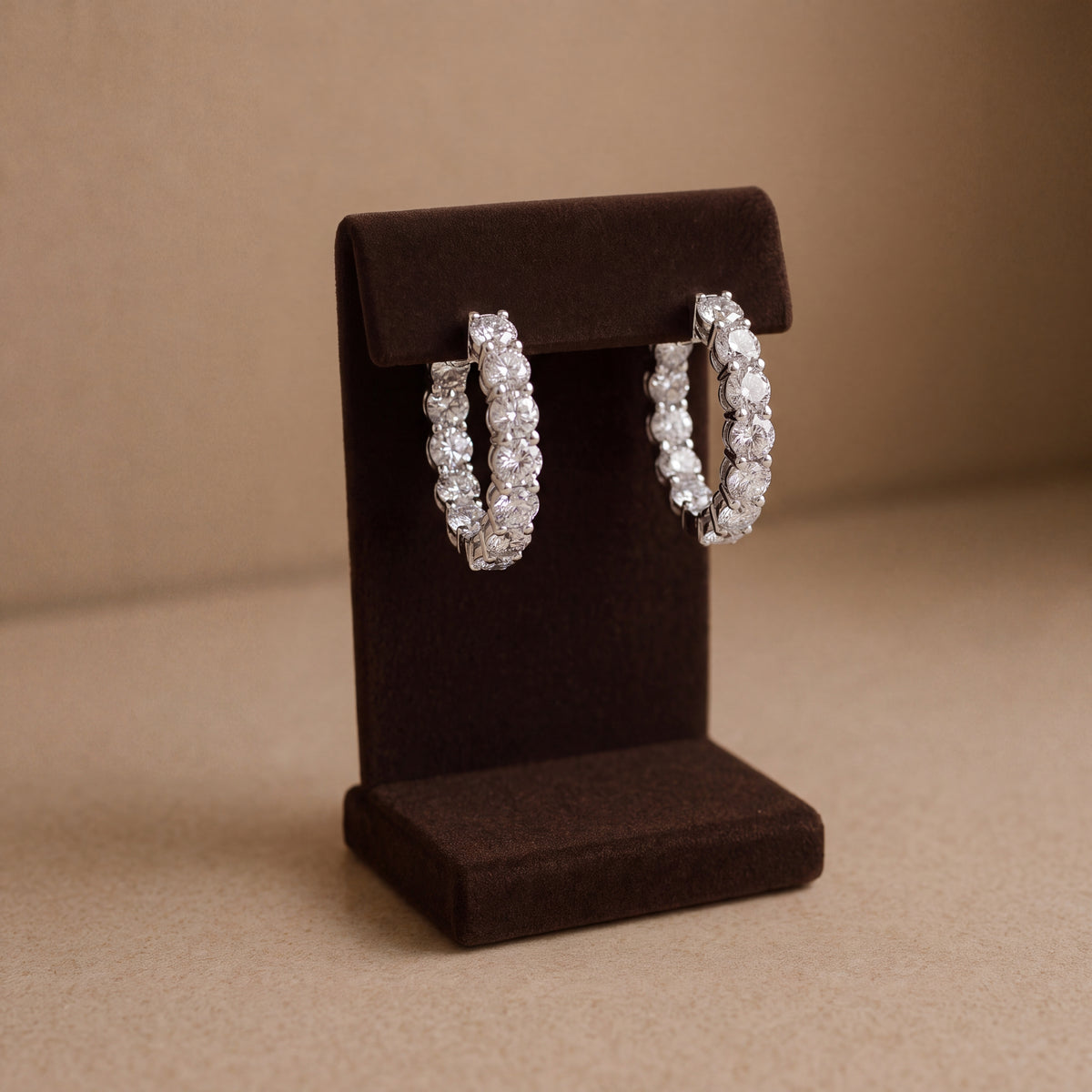 5.80 ct Round Cut Diamond Hoop Earrings in 14K White Gold