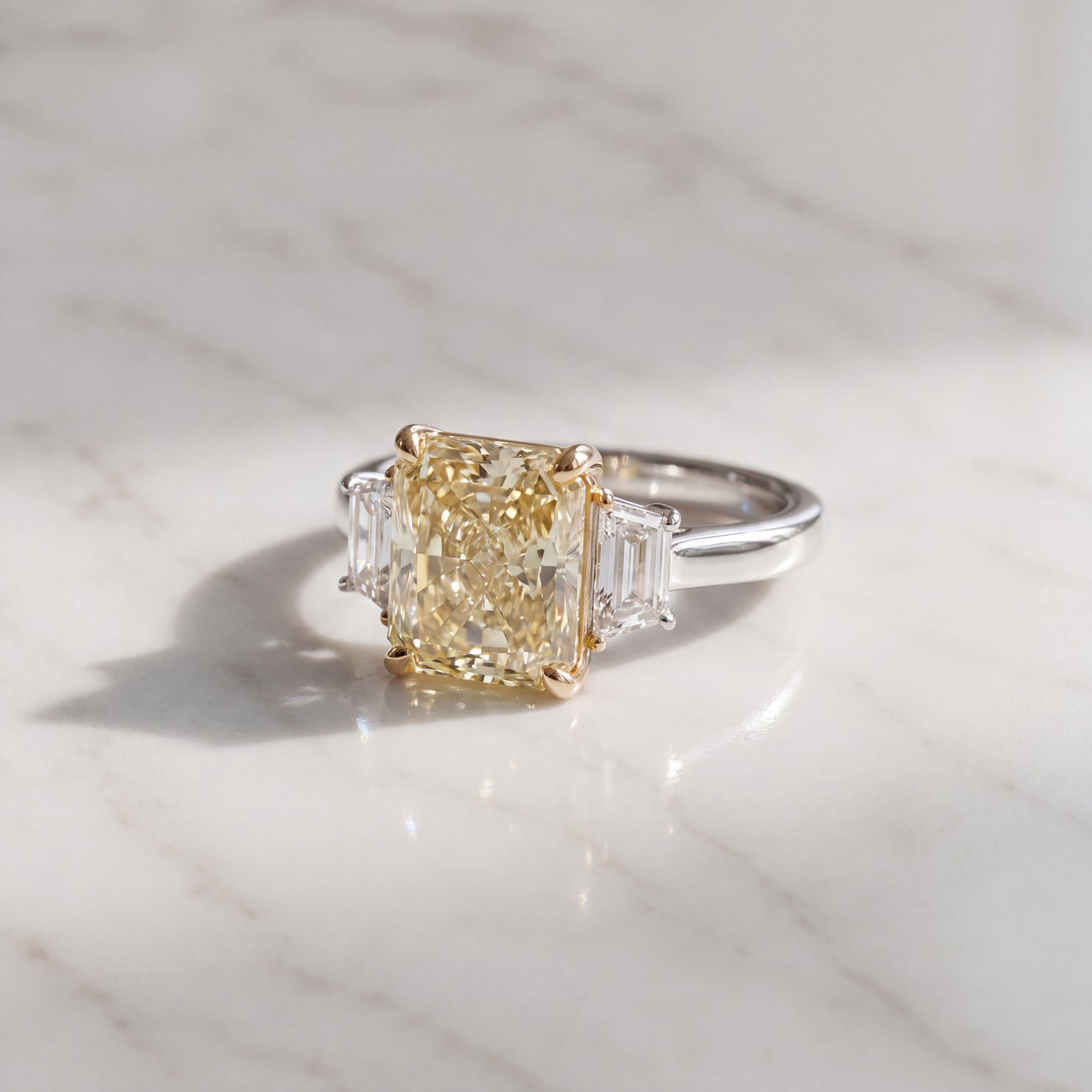 Fancy Yellow Diamond Three-Stone Ring in White Gold