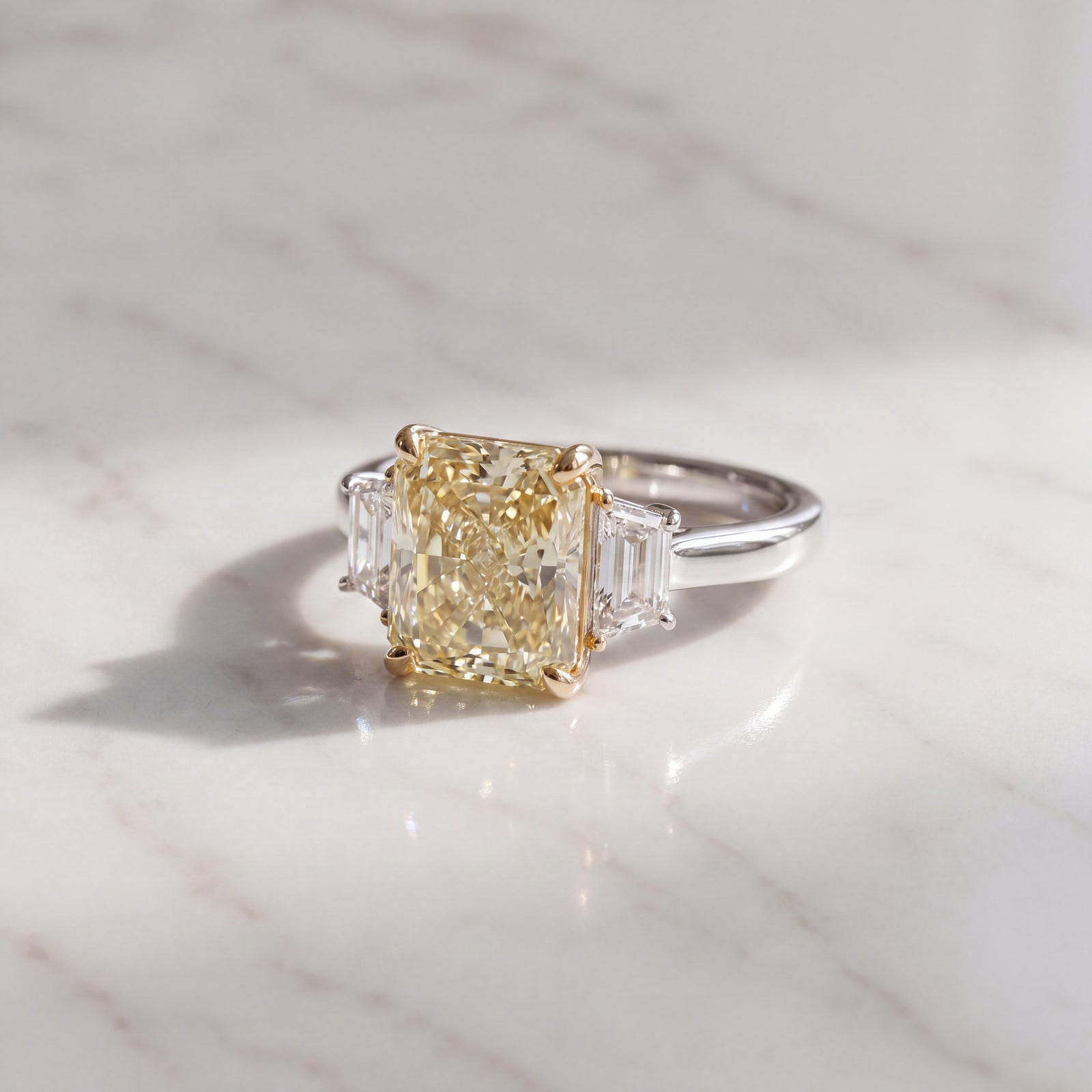 Fancy Yellow Diamond Three-Stone Ring in White Gold