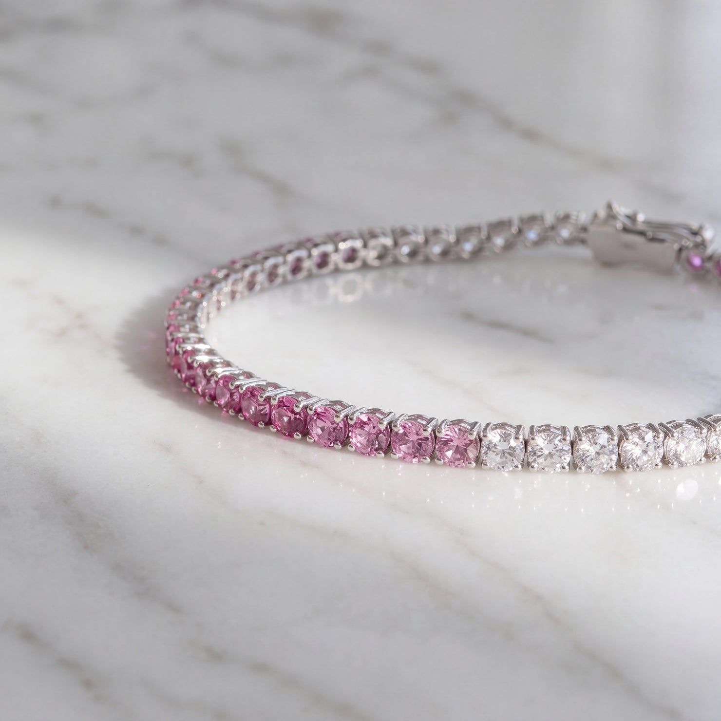 Purplish Pink Sapphire White Gold Tennis Bracelet