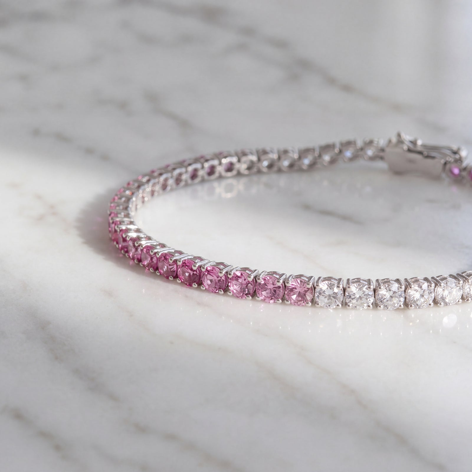 Purplish Pink Sapphire White Gold Tennis Bracelet