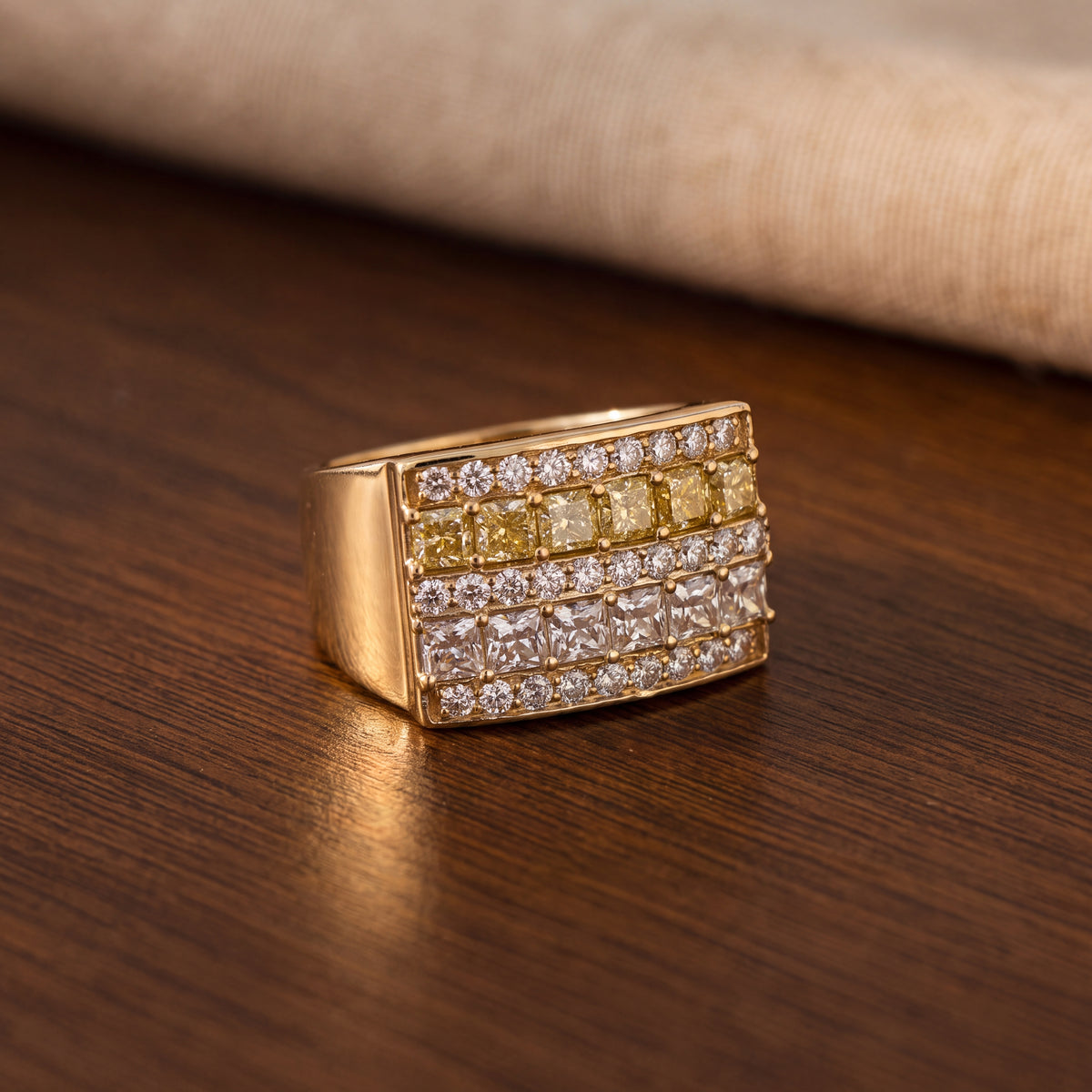 1.88 ct Fancy Yellow and Colorless Diamond Signet Ring in 18K Yellow Gold