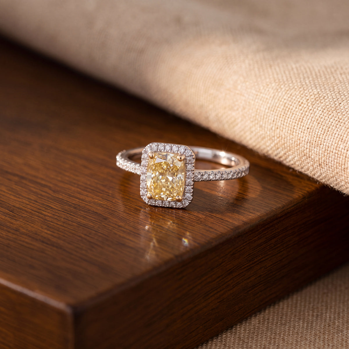 1.02 ct Fancy Yellow Diamond Halo Ring in 14K White Gold