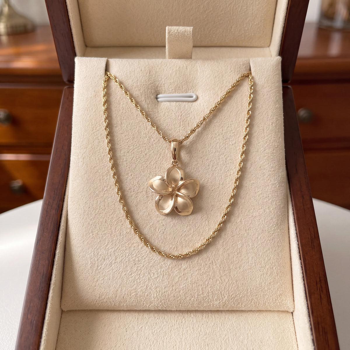 Plumeria Flower Pendant in 14K Yellow Gold