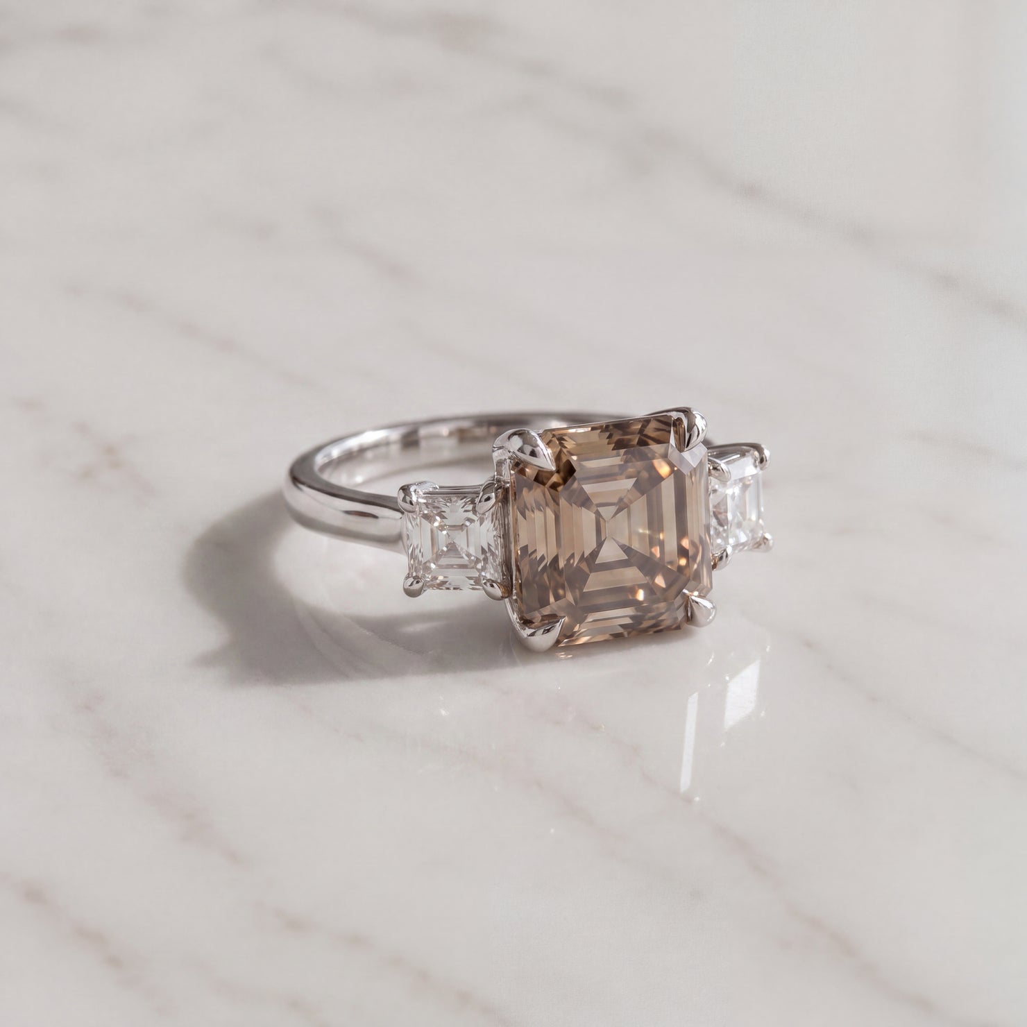 Fancy Brown Diamond Three-Stone Ring in White Gold