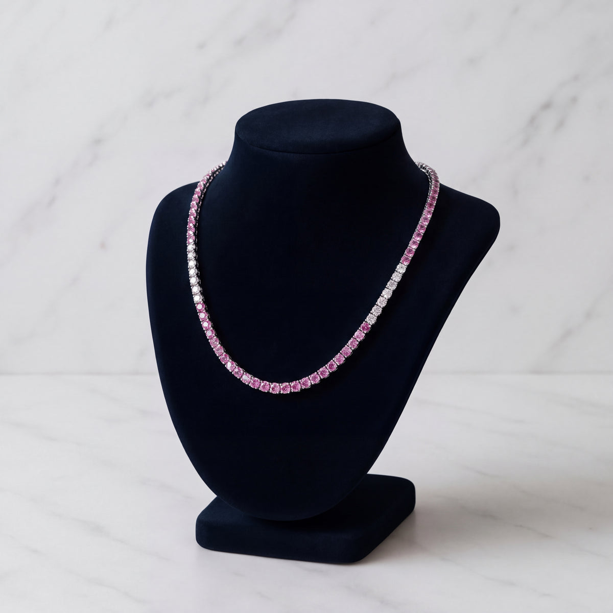 13.20 ct Pink Ombre Sapphire Tennis Necklace in 14K White Gold