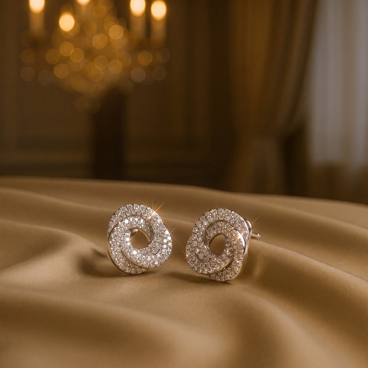 3.11 ct Diamond Knot Cluster Earrings in 14K White Gold