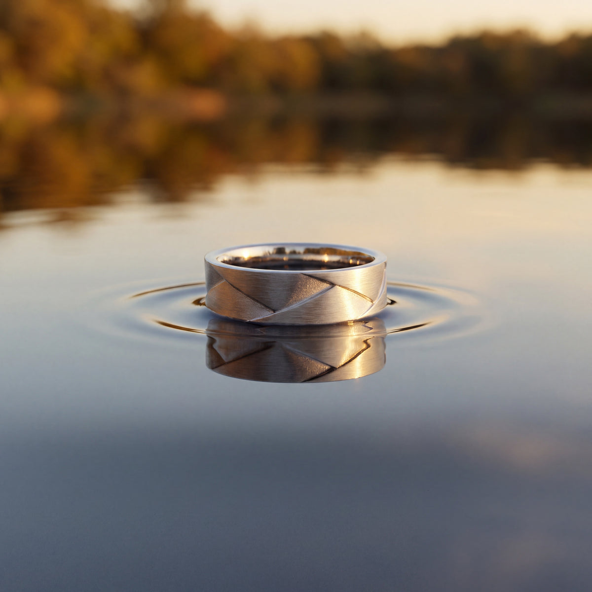 Matte white gold band with crossing grooves