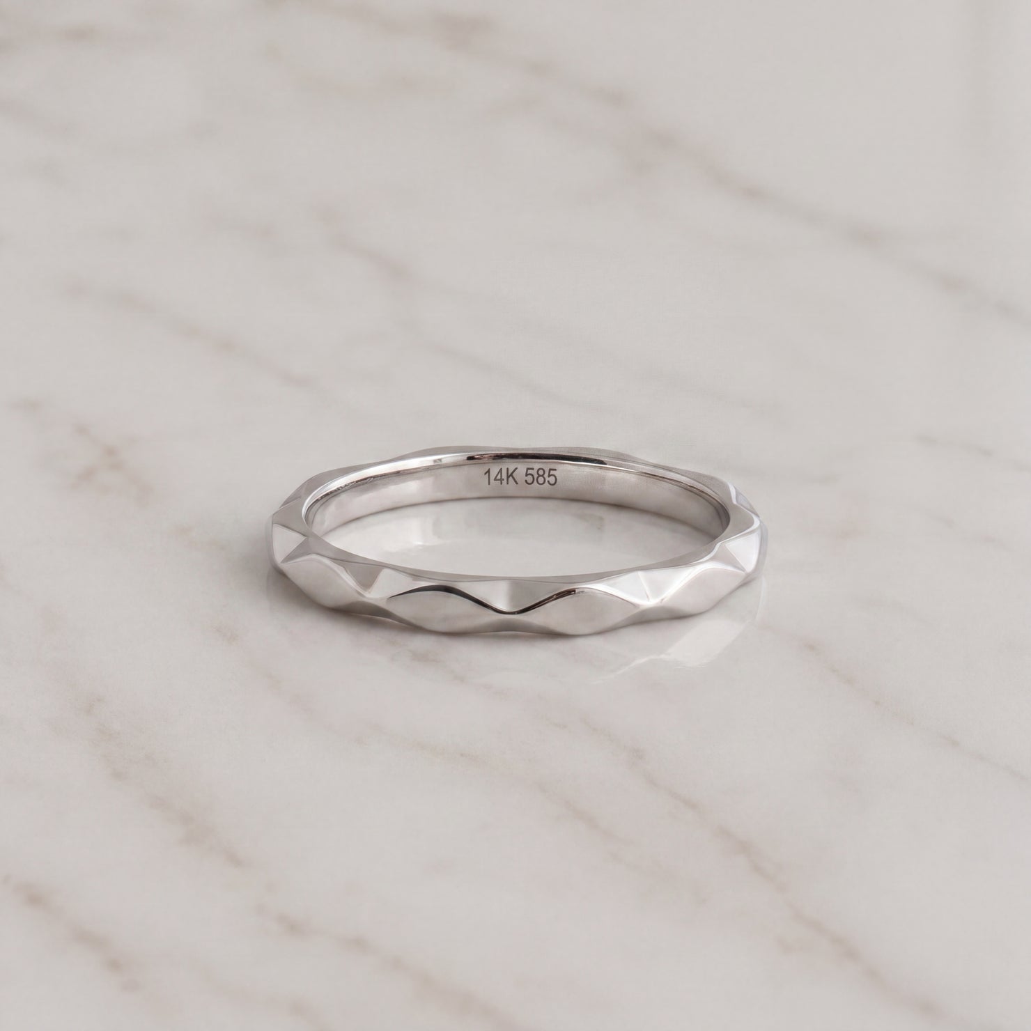 Faceted Geometric Band Ring in White Gold