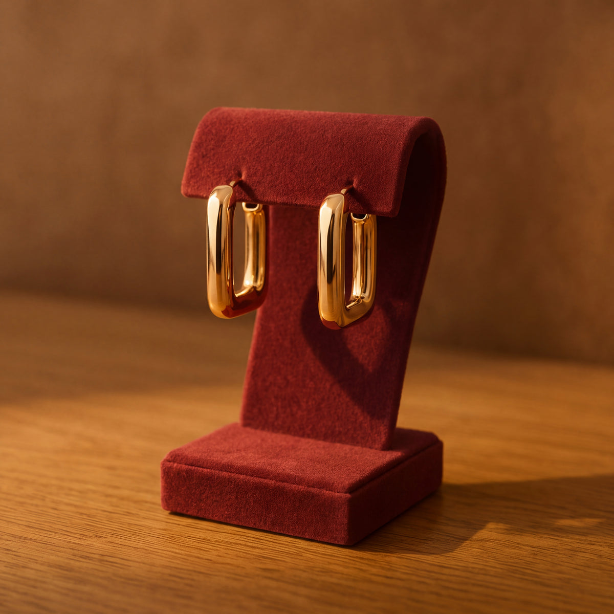 Rectangular polished yellow gold hoop earrings