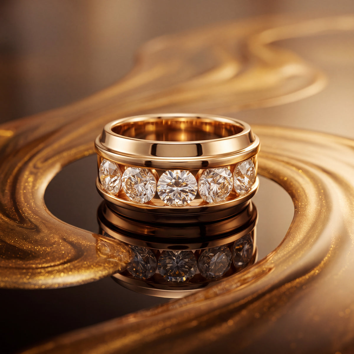 5.01 ct Five-Stone Diamond Channel Set Band Ring in 14K Yellow Gold