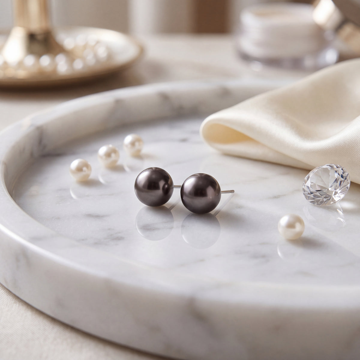 Pair of black Tahitian pearl stud earrings