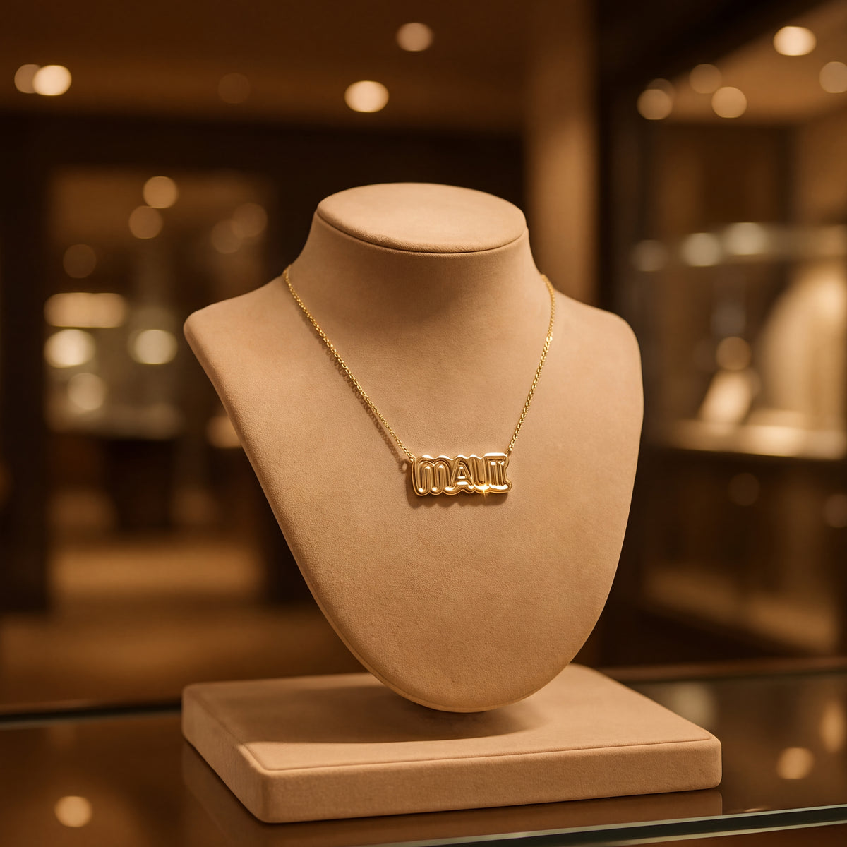Stylized "MAUI" Nameplate Necklace in 14K Yellow Gold
