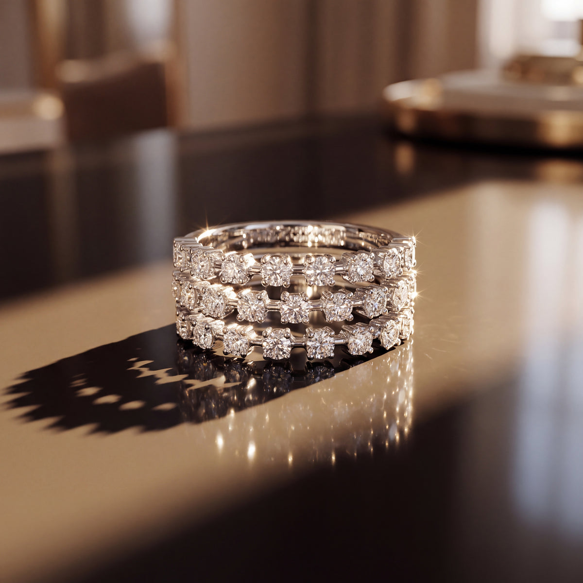 1.00 ct Three-Row Diamond Multi-Stone Ring in 14K White Gold