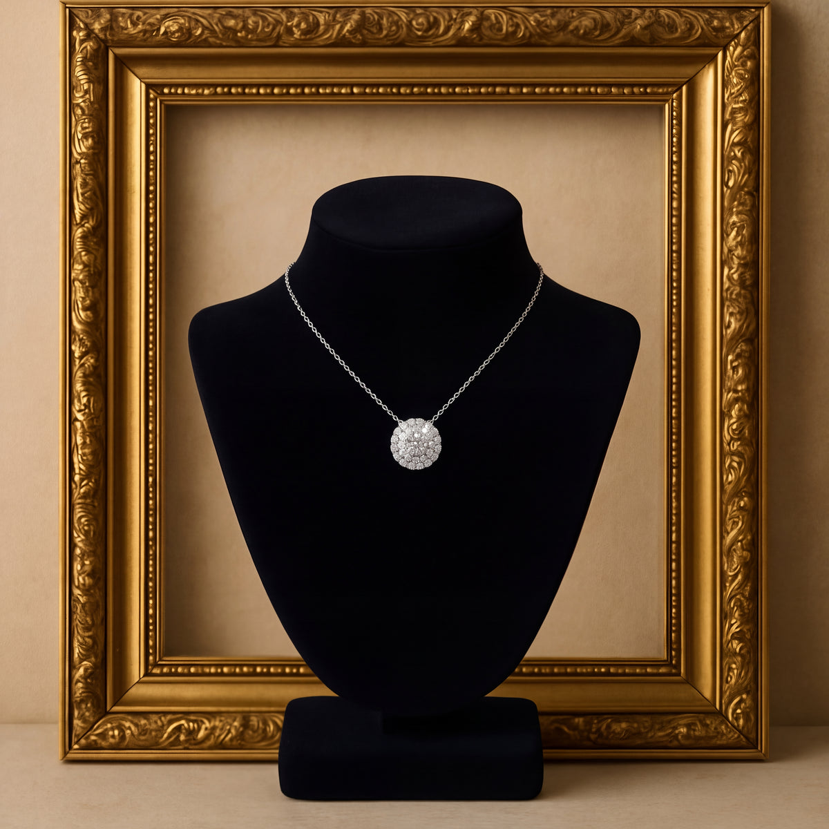 White Gold Diamond Double Halo Pendant Necklace