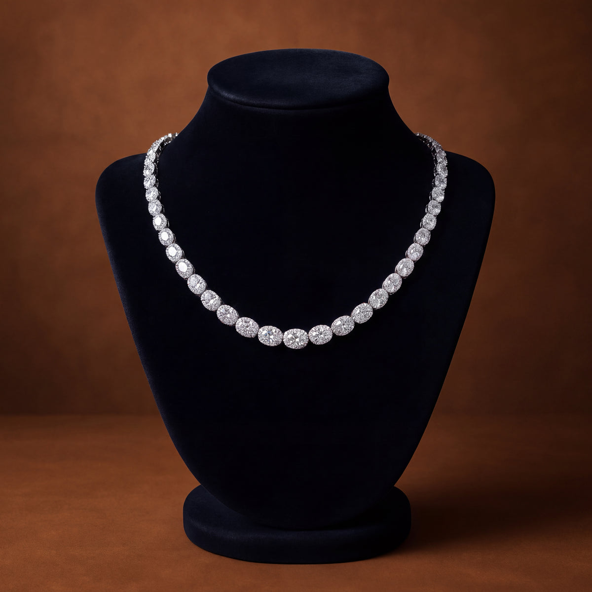 6.67 ct Graduated Diamond Cluster Tennis Necklace in 14K White Gold