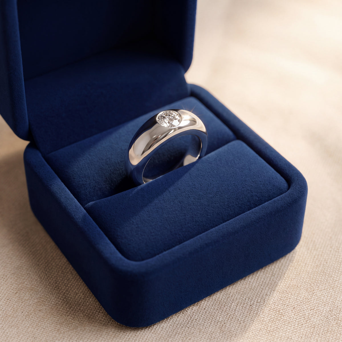 0.80 ct Flush Set Diamond Solitaire Dome Ring in 14K White Gold