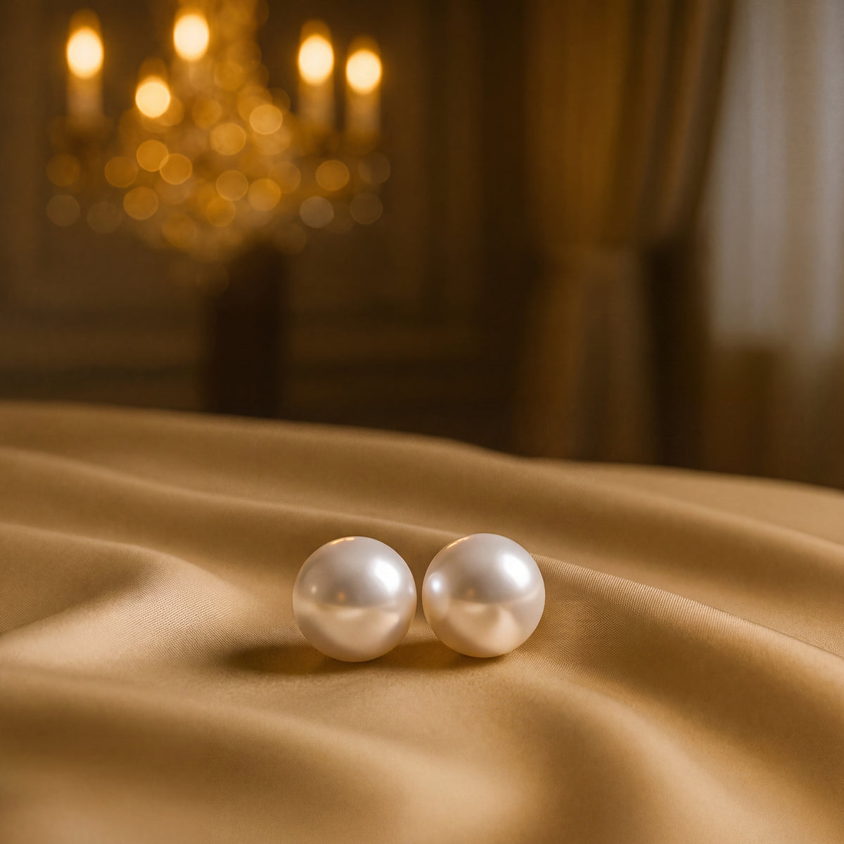 Pair of round white pearl stud earrings