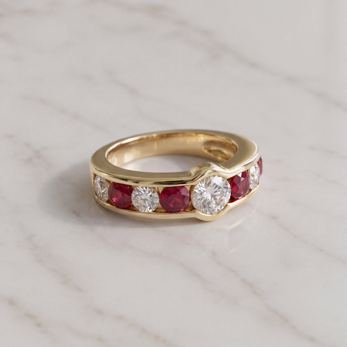 3.40 ct Burma Ruby and Diamond Multistone Ring in 18K Yellow Gold