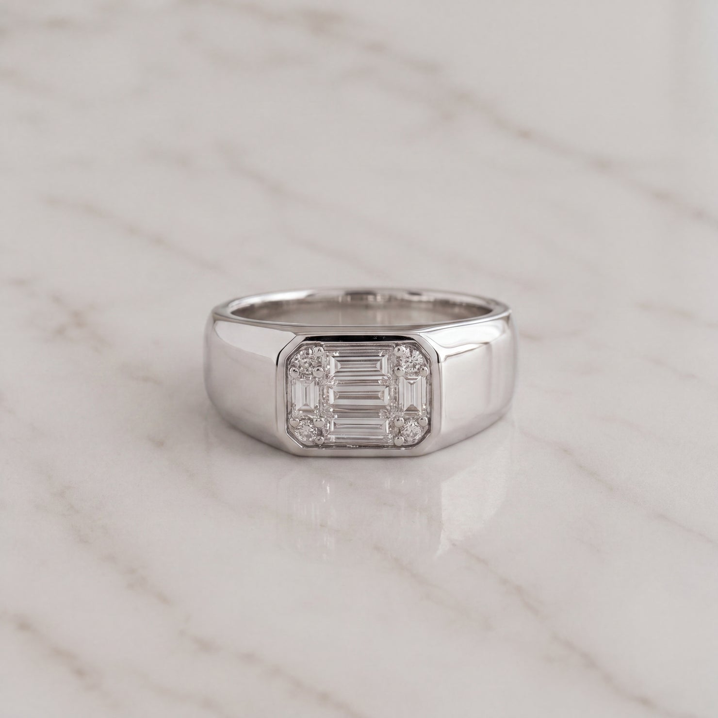 White Gold Composite Diamond Signet Ring