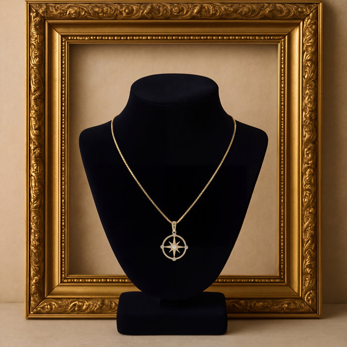 0.09 ct Diamond Compass Pendant Necklace in 14K Yellow Gold