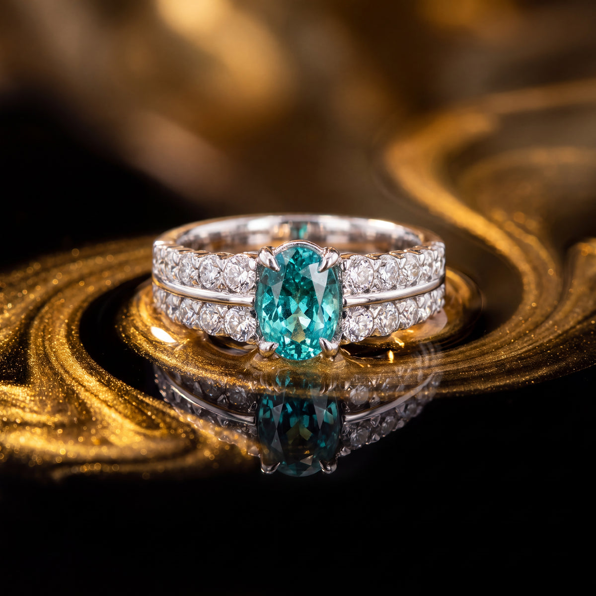 1.53 ct Oval Paraiba Tourmaline and Diamond Multi-Stone Ring in 14K White Gold