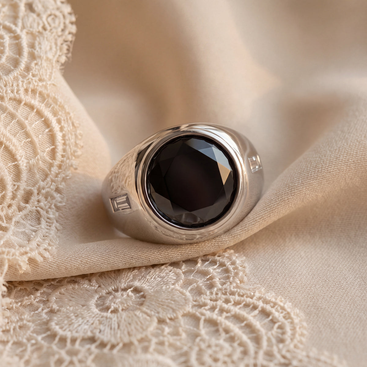 10.80 ct Fancy Black Diamond Signet Ring in 18K White Gold