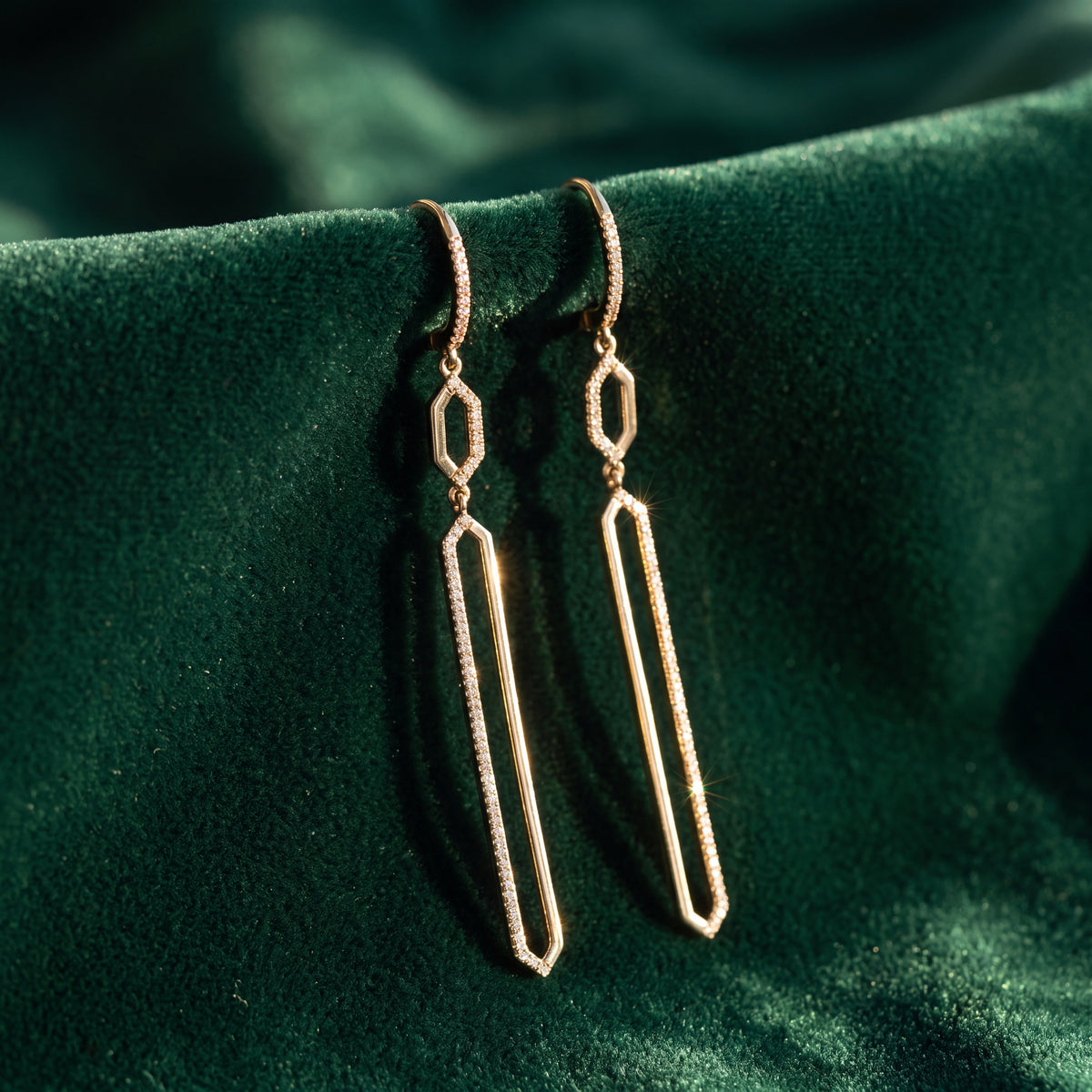 0.42 ct Geometric Diamond Dangle Earrings in 14K Yellow Gold