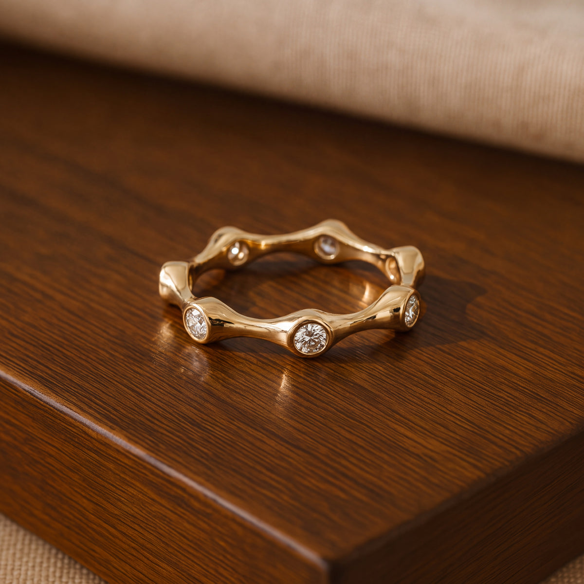 0.41 ct Scalloped Bezel Diamond Eternity Ring in 14K Yellow Gold