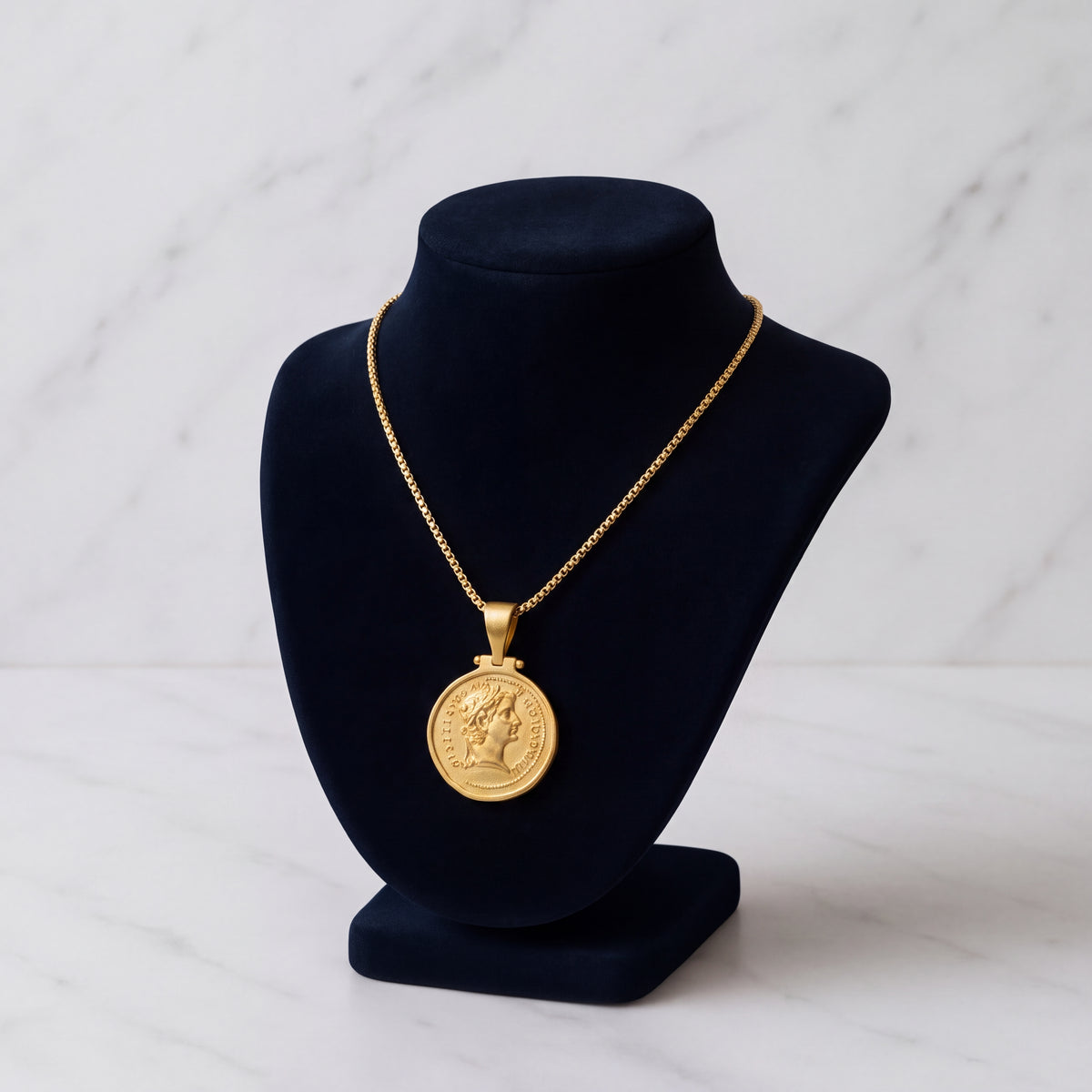 Yellow gold coin pendant with a classical portrait