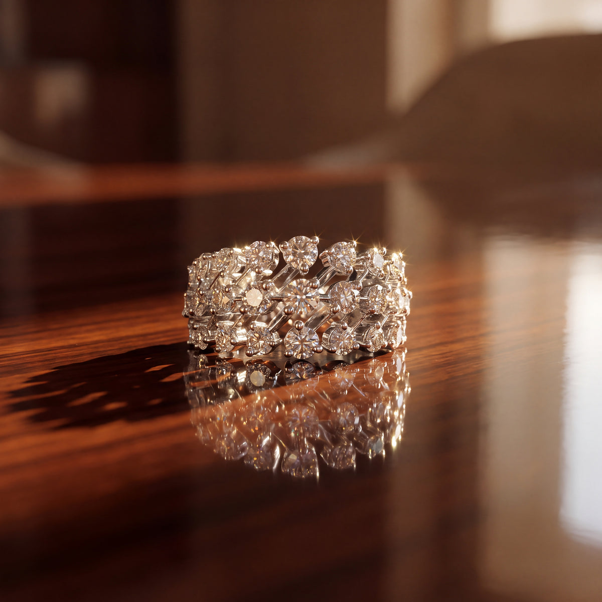 1.42 ct Multi-Row Diamond Ring in 14K White Gold