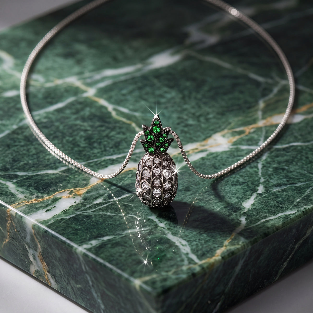 Pineapple pendant with a tsavorite crown and cognac diamonds