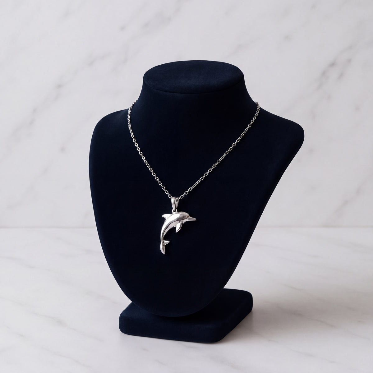 Dolphin Charm Necklace in 14K White Gold