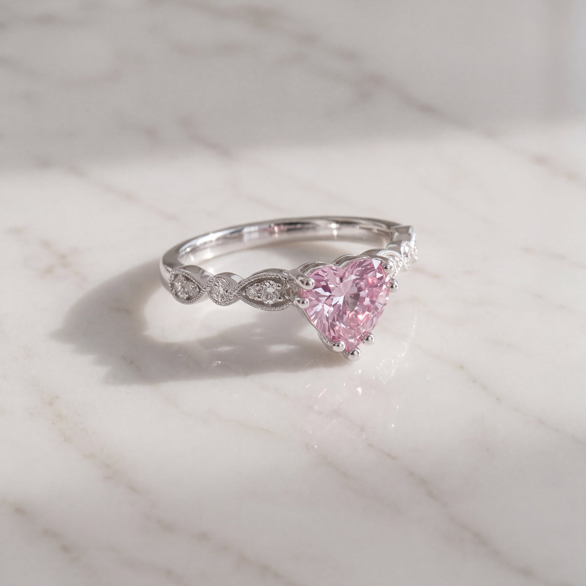 1.72 ct Heart-Cut Pink Sapphire and Diamond Ring in 14K White Gold