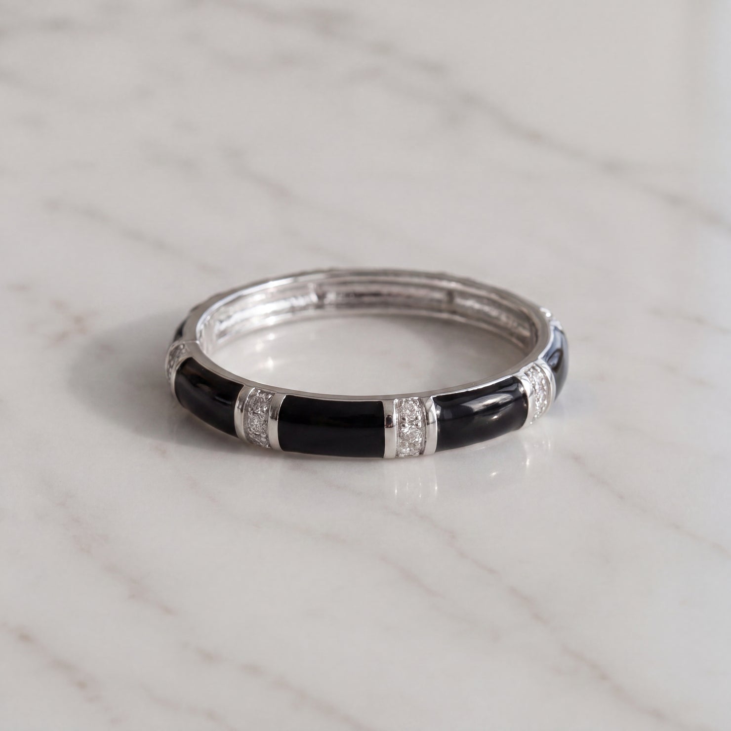 White Gold Onyx Segmented Band Ring