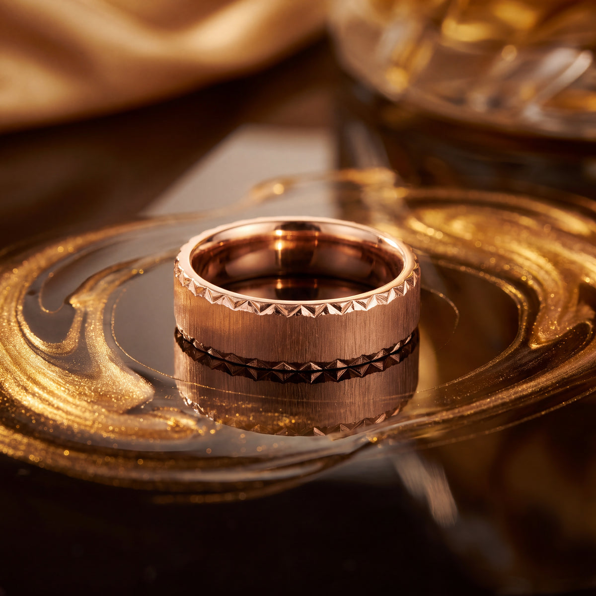 Matte Band Ring with Faceted Edges in 14K Rose Gold