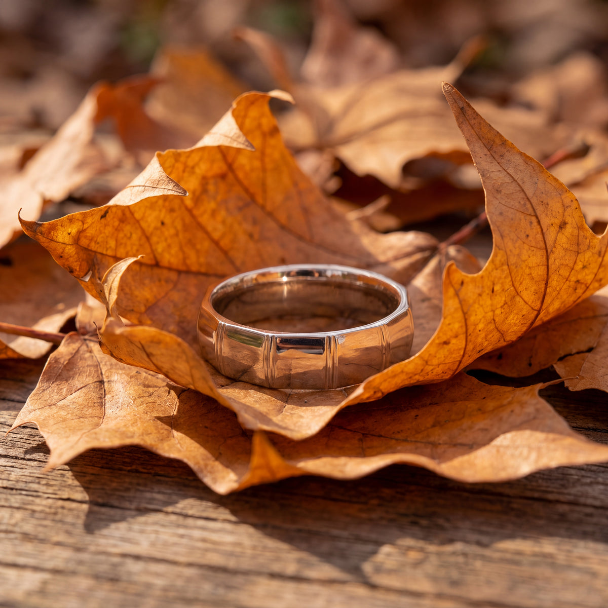 White gold band with flat geometric panels