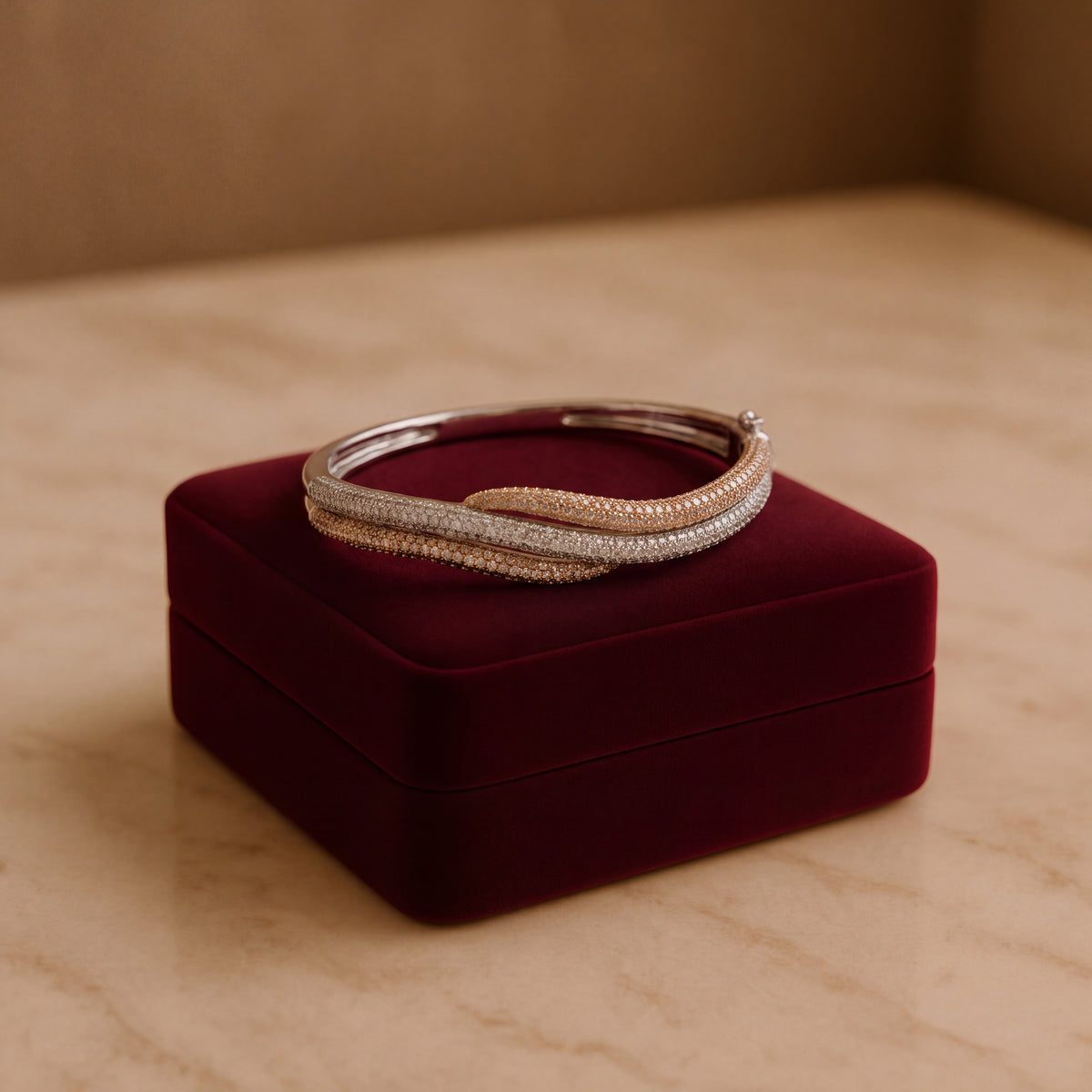 White Gold Intertwined Pavé Diamond Bangle