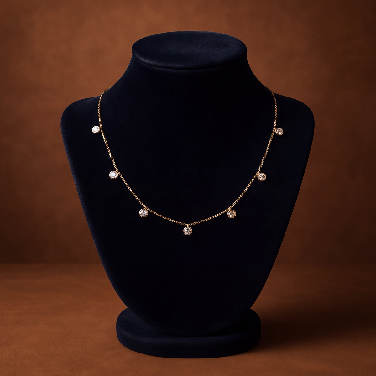 Fine white gold chain with round diamonds spaced along it