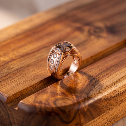 5.92 ct Fancy Brown Diamond Men's Wide Band Cocktail Ring in 14K Rose Gold