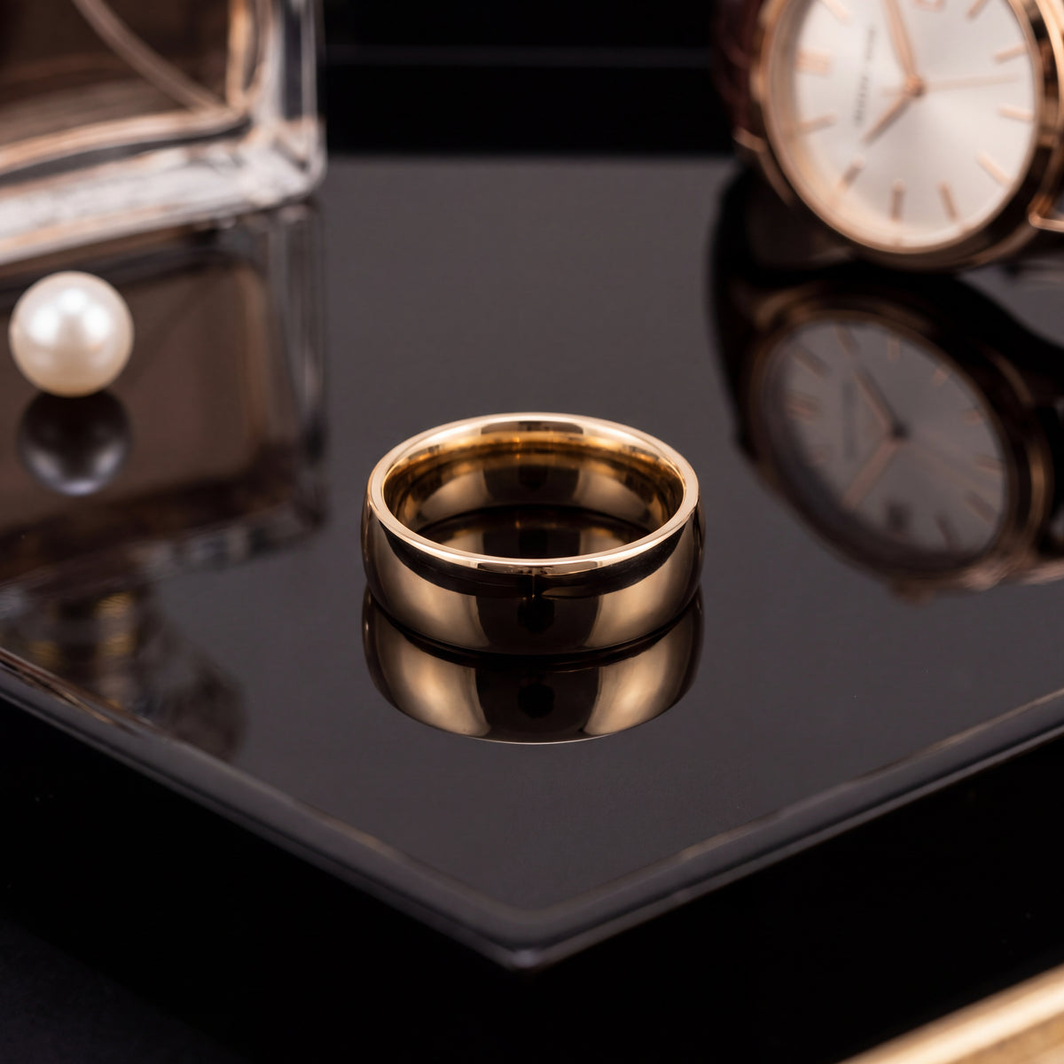Smooth 6mm domed band ring in highly polished 14K yellow gold