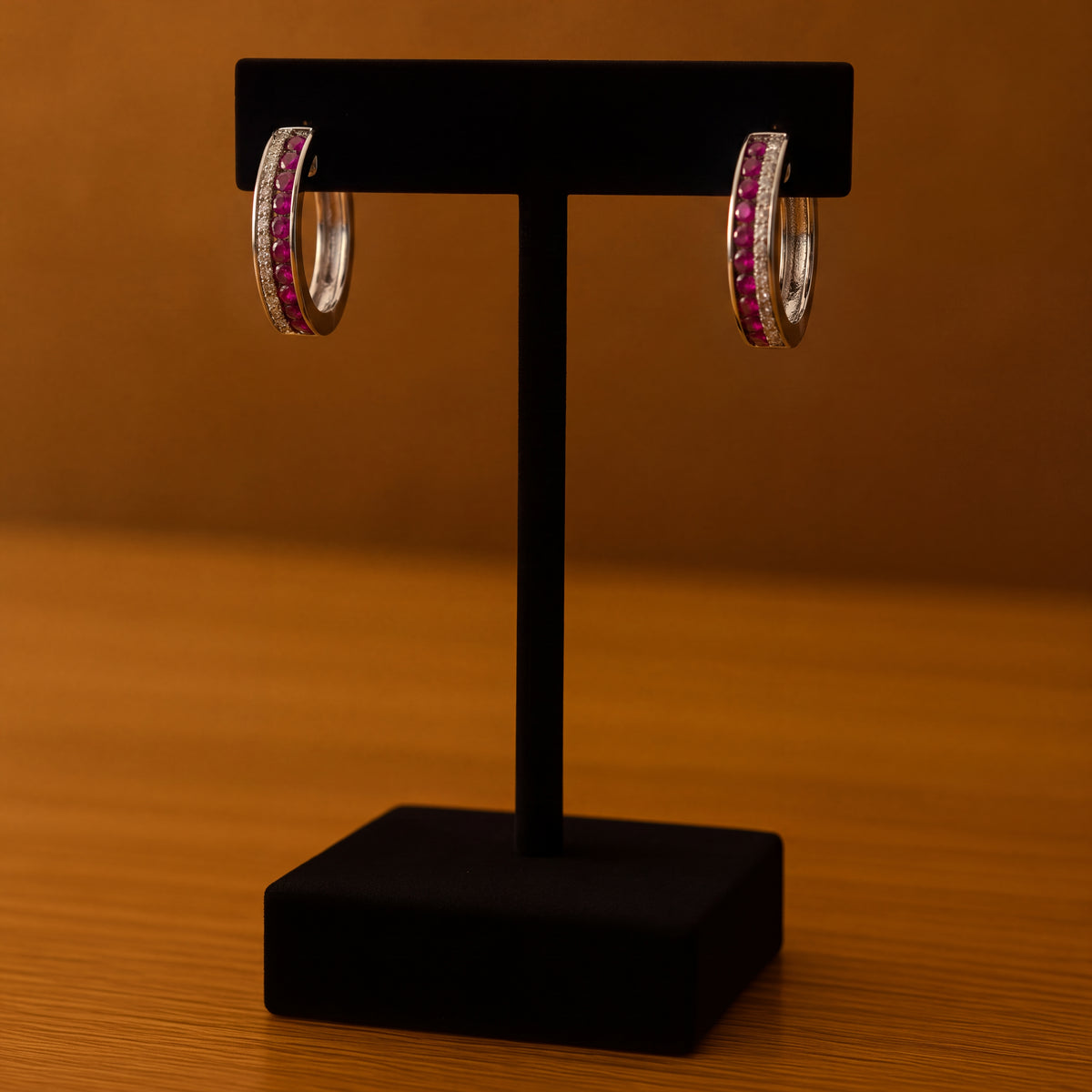0.33 ct Ruby and Diamond Hoop Earrings in 14K White Gold